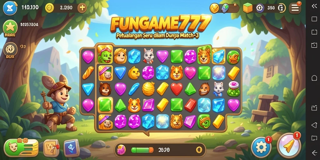 Screenshot gameplay seru FUNGame777 dengan tantangan Match-3.