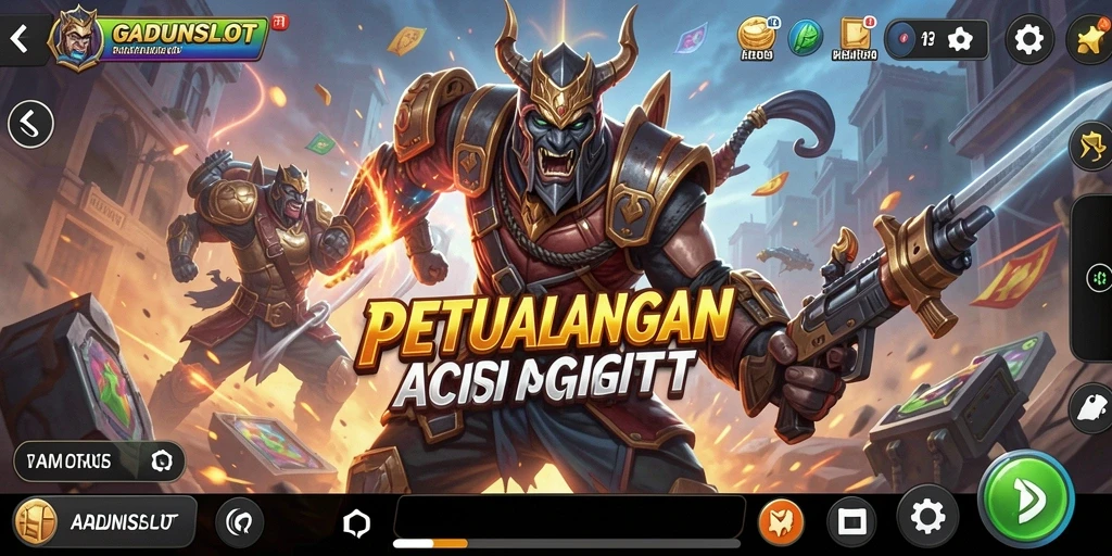 Screenshot GADUNSLOT menampilkan aksi seru dalam petulangan mendebarkan.