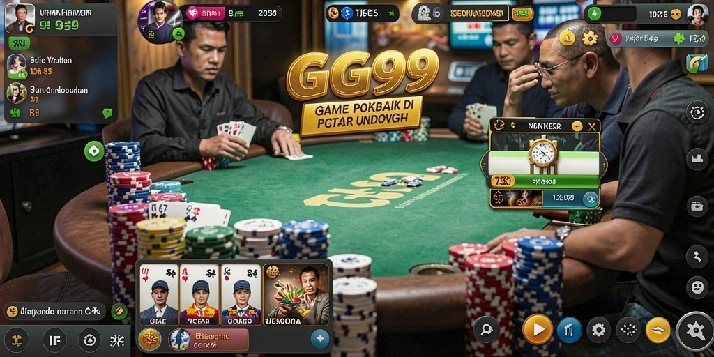 Screenshot GG99 menampilkan aksi seru permainan Poker dengan pemain aktif.