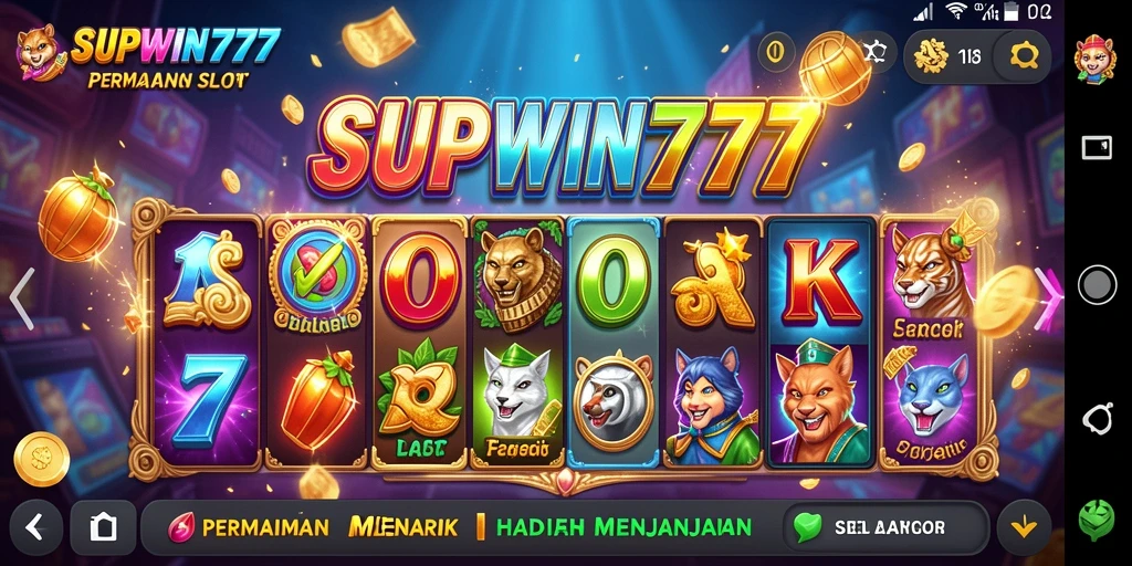 Tangkapan layar gameplay menarik dari SUPWIN777 dengan simbol slot berwarna-warni.